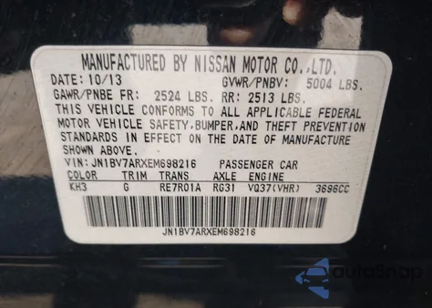 2014 Infiniti Q50 Premium from USA, damaged, VIN JN1BV7ARXEM698216